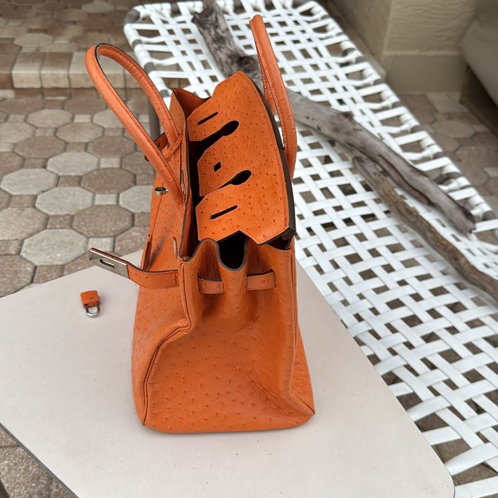 Hermes Tangerine Ostrich Birkin 35 Palladium Hardware, 2004 - Picture 5 of 12